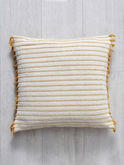 BHS Ochre 100% Cotton Pin Stripe Cushion - Image 2 of 4