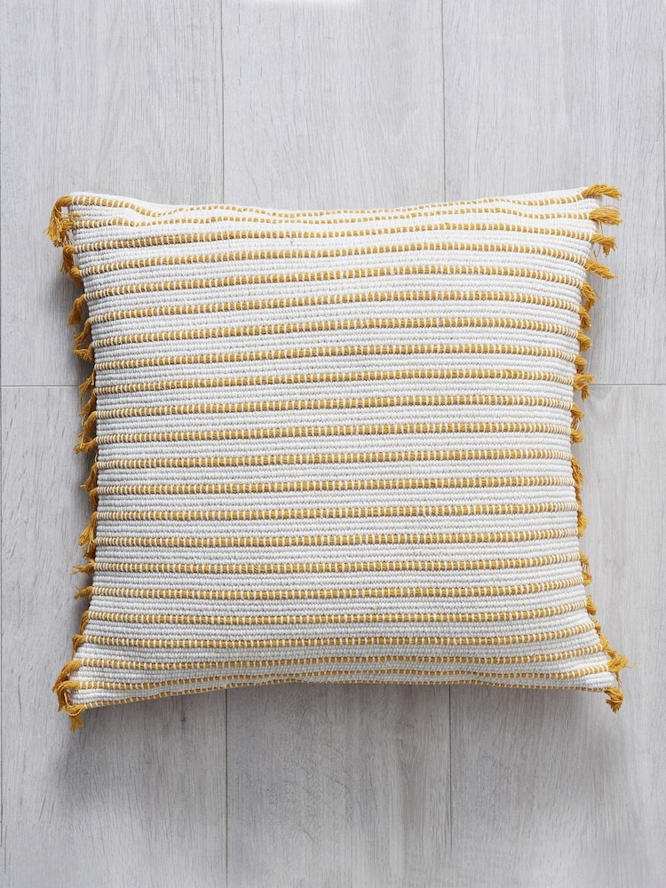 BHS Ochre 100% Cotton Pin Stripe Cushion - Image 2 of 4