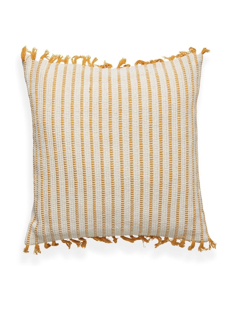 BHS Ochre 100% Cotton Pin Stripe Cushion - Image 4 of 4