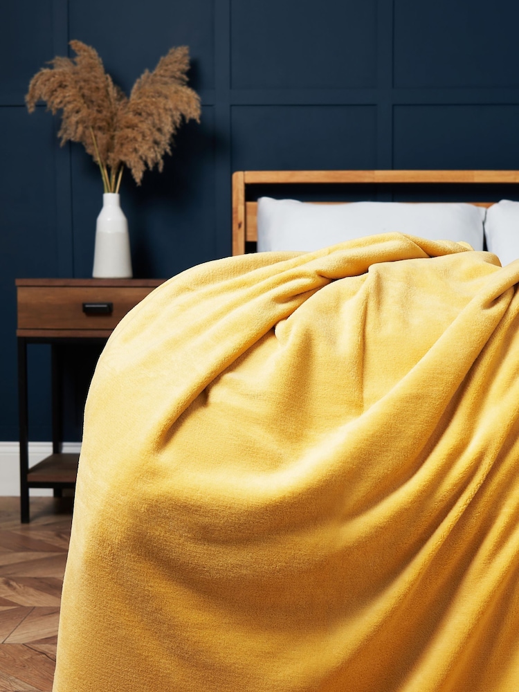 BHS Ochre Microfleece Throw - Image 1 of 4