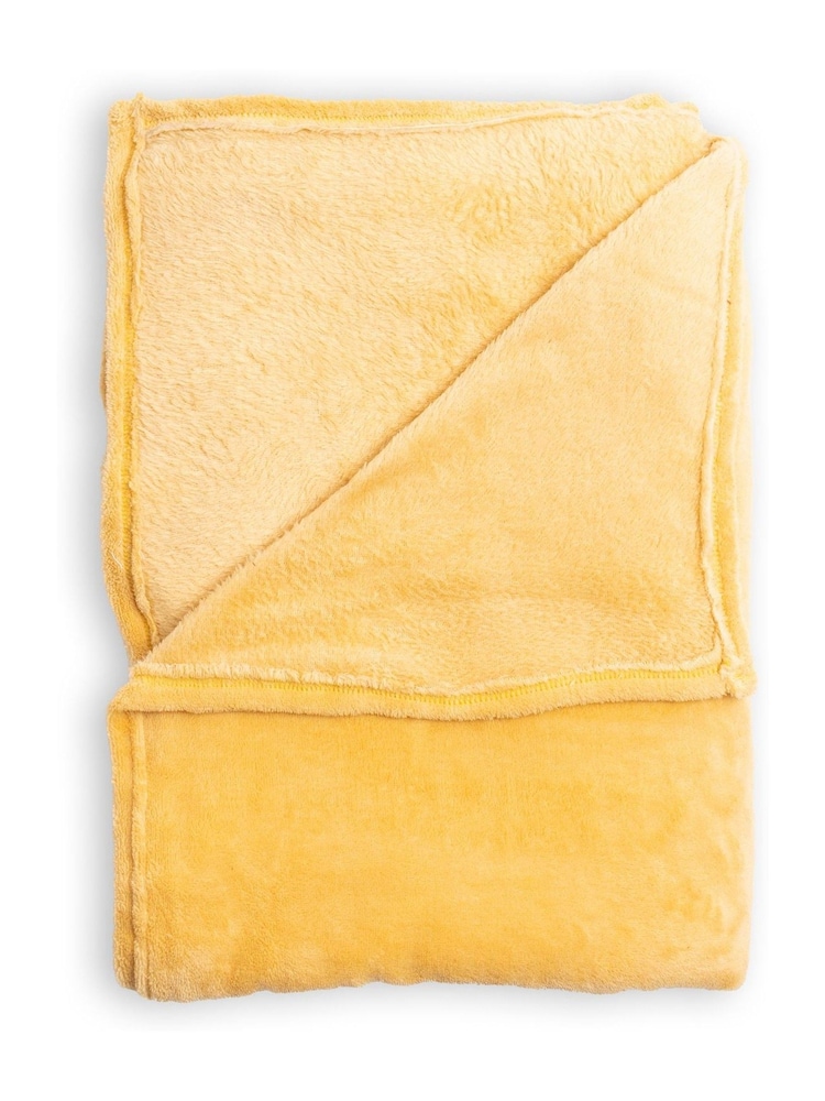 BHS Ochre Microfleece Throw - Image 2 of 4
