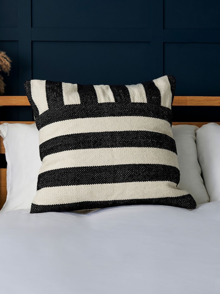BHS Black Tino Striped Cushion - Image 1 of 4