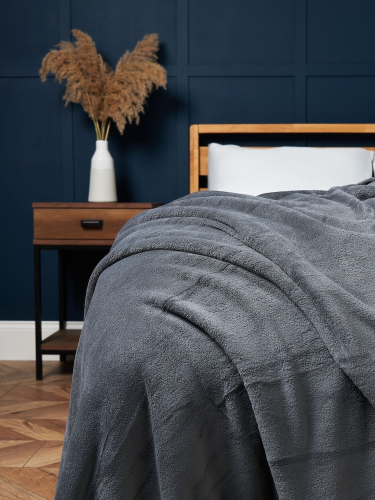 BHS Charcoal Microfleece Throw - Image 1 of 4