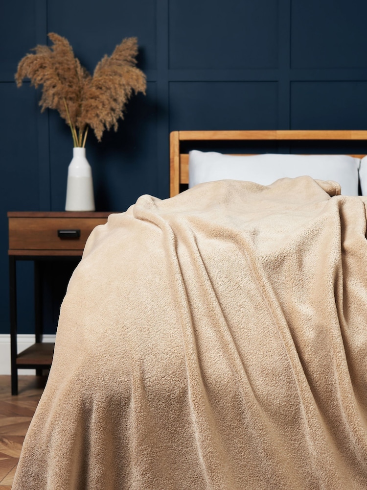BHS Latte Microfleece Throw - Image 1 of 4