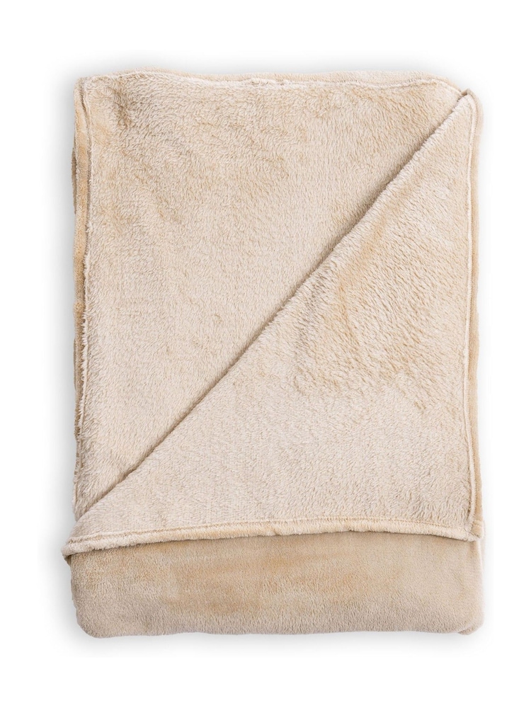 BHS Latte Microfleece Throw - Image 2 of 4