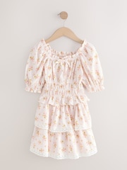 Pink Textured Floral Shirred Bardot Top & Skirt Set (3-16yrs) - Image 1 of 5