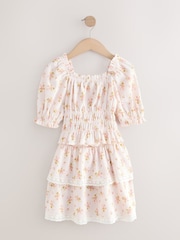 Pink Textured Floral Shirred Bardot Top & Skirt Set (3-16yrs) - Image 2 of 5