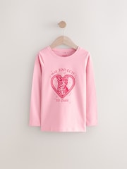 Pink Cute Cat Long Sleeve 100% Cotton T-Shirt (3-16yrs) - Image 1 of 4