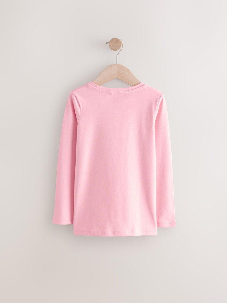 Pink Cute Cat Long Sleeve 100% Cotton T-Shirt (3-16yrs) - Image 2 of 4