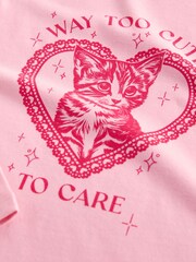Pink Cute Cat Long Sleeve 100% Cotton T-Shirt (3-16yrs) - Image 4 of 4