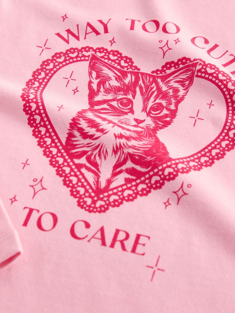 Pink Cute Cat Long Sleeve 100% Cotton T-Shirt (3-16yrs) - Image 4 of 4