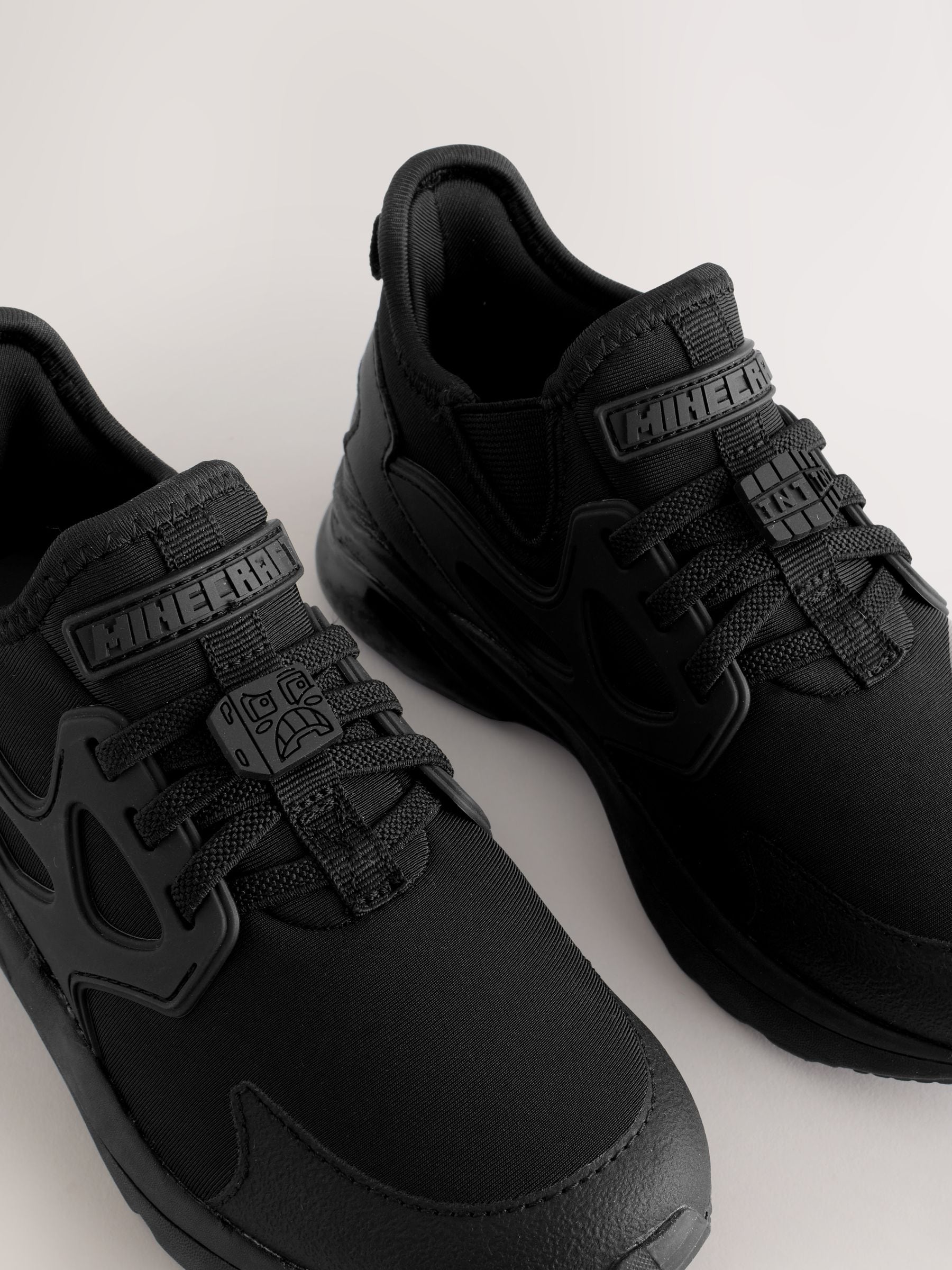 Buy Black Standard Fit (F) Minecraft Elastic Lace School Trainers