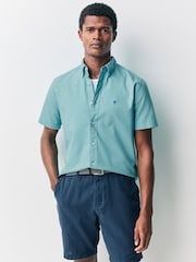 Teal Blue Oxford Short Sleeve 100% Cotton Shirt - Image 1 of 7