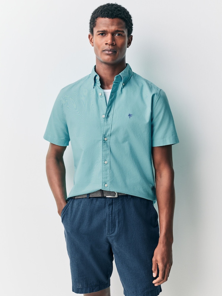 Teal Blue Oxford Short Sleeve 100% Cotton Shirt - Image 1 of 7