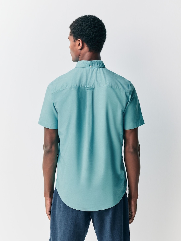 Teal Blue Oxford Short Sleeve 100% Cotton Shirt - Image 2 of 7