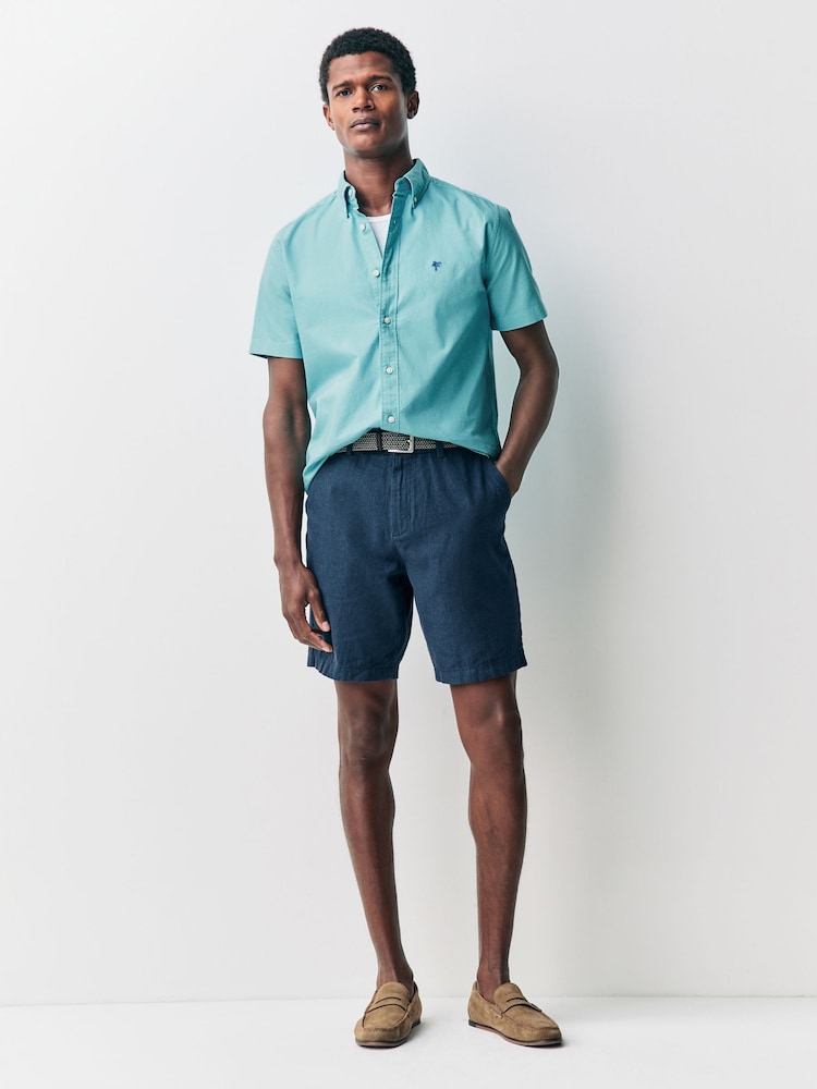 Teal Blue Oxford Short Sleeve 100% Cotton Shirt - Image 2 of 8 Teal Blue Oxford Short Sleeve 100% Cotton Shirt - Image 2 of 8