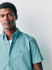 Teal Blue Oxford Short Sleeve 100% Cotton Shirt - Image 4 of 7