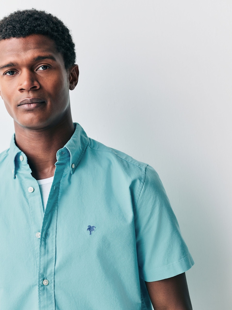 Teal Blue Oxford Short Sleeve 100% Cotton Shirt - Image 4 of 8