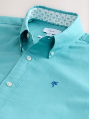 Teal Blue Oxford Short Sleeve 100% Cotton Shirt - Image 6 of 7