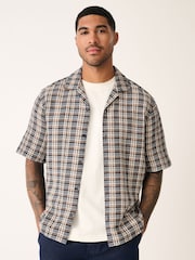 Monochrome Textured Check Short Sleeve 100% Cotton Shirt - Image 1 of 8