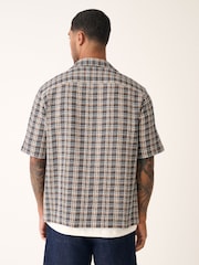 Monochrome Textured Check Short Sleeve 100% Cotton Shirt - Image 3 of 8