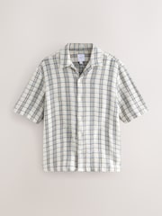 Ecru/Blue - Textured Check Short Sleeve 100% Cotton Shirt - Image 4 of 6
