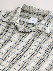 Ecru/Blue - Textured Check Short Sleeve 100% Cotton Shirt - Image 6 of 6