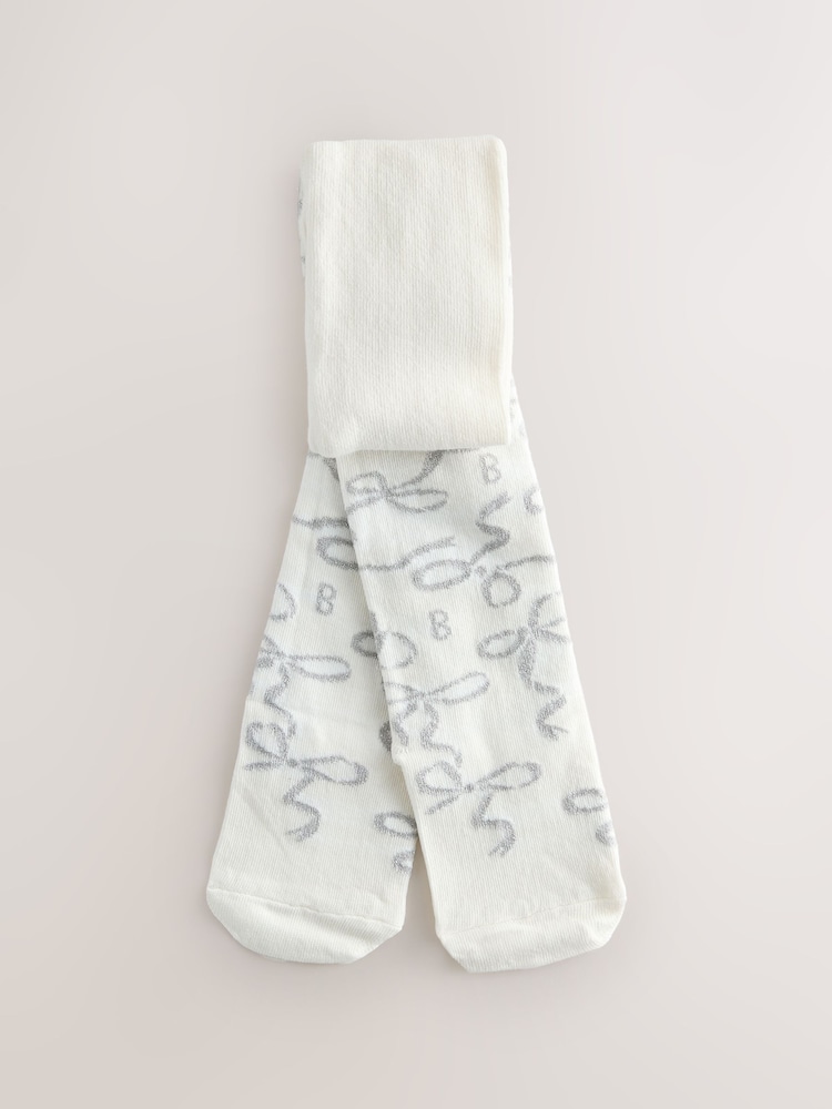 Baker by Ted Baker Girls Silver Ocassion Bow Tights 1 Pack - صورة 1 من 4