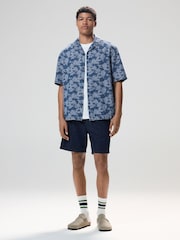 Navy Blue Jacquard Printed Short Sleeve Shirt - Image 2 of 9