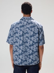 Navy Blue Jacquard Printed Short Sleeve Shirt - Image 3 of 9