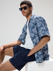 Navy Blue Jacquard Printed Short Sleeve Shirt - Image 4 of 9