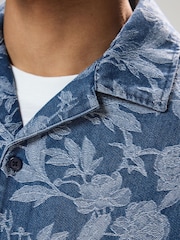 Navy Blue Jacquard Printed Short Sleeve Shirt - Image 6 of 9