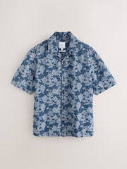 Navy Blue Jacquard Printed Short Sleeve Shirt - Image 7 of 9
