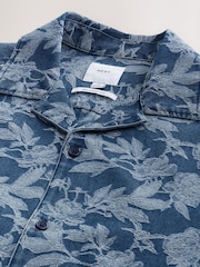 Navy Blue Jacquard Printed Short Sleeve Shirt - Image 9 of 9