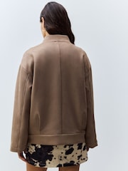 Neutral Faux Suede Bomber Jacket - Image 3 of 4