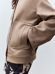 Neutral Faux Suede Bomber Jacket - Image 4 of 4