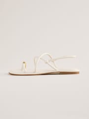 Lipsy White Flat Metal Toe Loop Faux Leather Sandals - Image 5 of 5