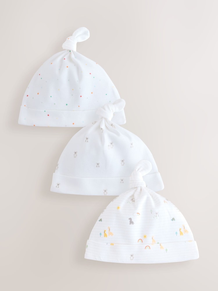 White Baby Tie Top Hats 3 Pack (0-12mths) - Image 1 of 6
