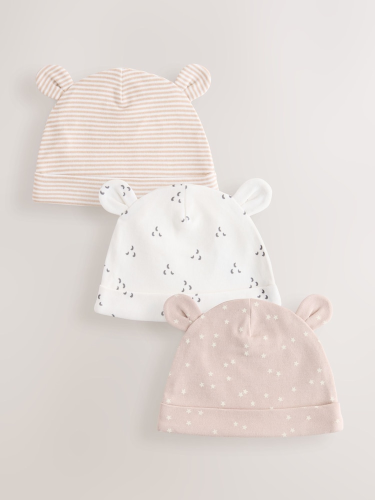 Neutral Baby 100% Cotton Beanie Hats 3 Pack (0-12mths) - Image 1 of 5
