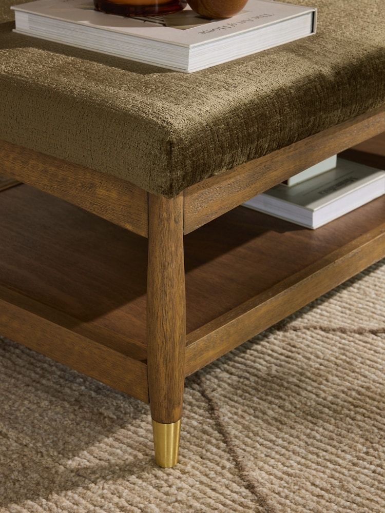 Plush Chenille Moss Green Flinton Upholstered Coffee Table - Image 2 of 7