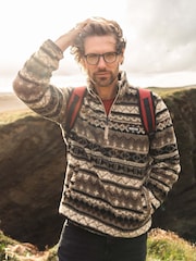 Weird Fish Cream Nash 1/4 Zip Jacquard Borg Fleece - Image 1 of 9