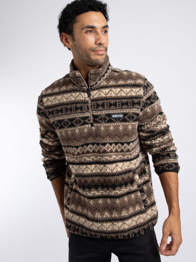 Weird Fish Cream Nash 1/4 Zip Jacquard Borg Fleece - Image 2 of 9