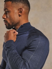Tailored Athlete Muscle Fit Extra Fine Merino Wool Ribbed Half Zip Neck Jumper - Obrázek 2 z 6
