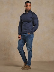 Tailored Athlete Muscle Fit Extra Fine Merino Wool Ribbed Half Zip Neck Jumper - Obrázek 3 z 6