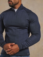 Tailored Athlete Muscle Fit Extra Fine Merino Wool Ribbed Half Zip Neck Jumper - Obrázek 5 z 6