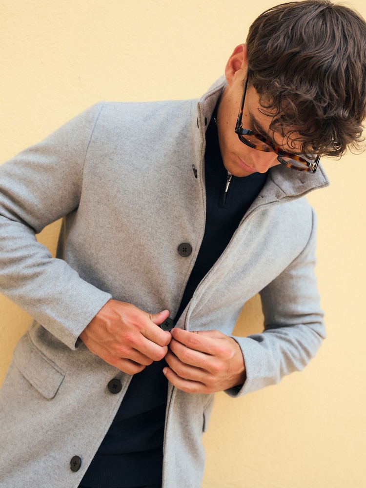 Tailored Athlete Grey Muscle Fit Funnel Neck Overcoat - Image 1 of 6 Tailored Athlete Grey Muscle Fit Funnel Neck Overcoat - Image 1 of 6