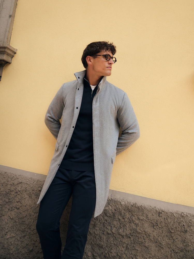 Tailored Athlete Grey Muscle Fit Funnel Neck Overcoat - Image 2 of 6 Tailored Athlete Grey Muscle Fit Funnel Neck Overcoat - Image 2 of 6