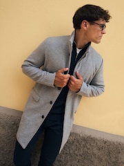 Tailored Athlete Grey Muscle Fit Funnel Neck Overcoat - Image 3 of 6