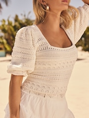 Friends Like These Ivory Square Neck Millie Mackintosh Crochet Top - Image 2 of 4