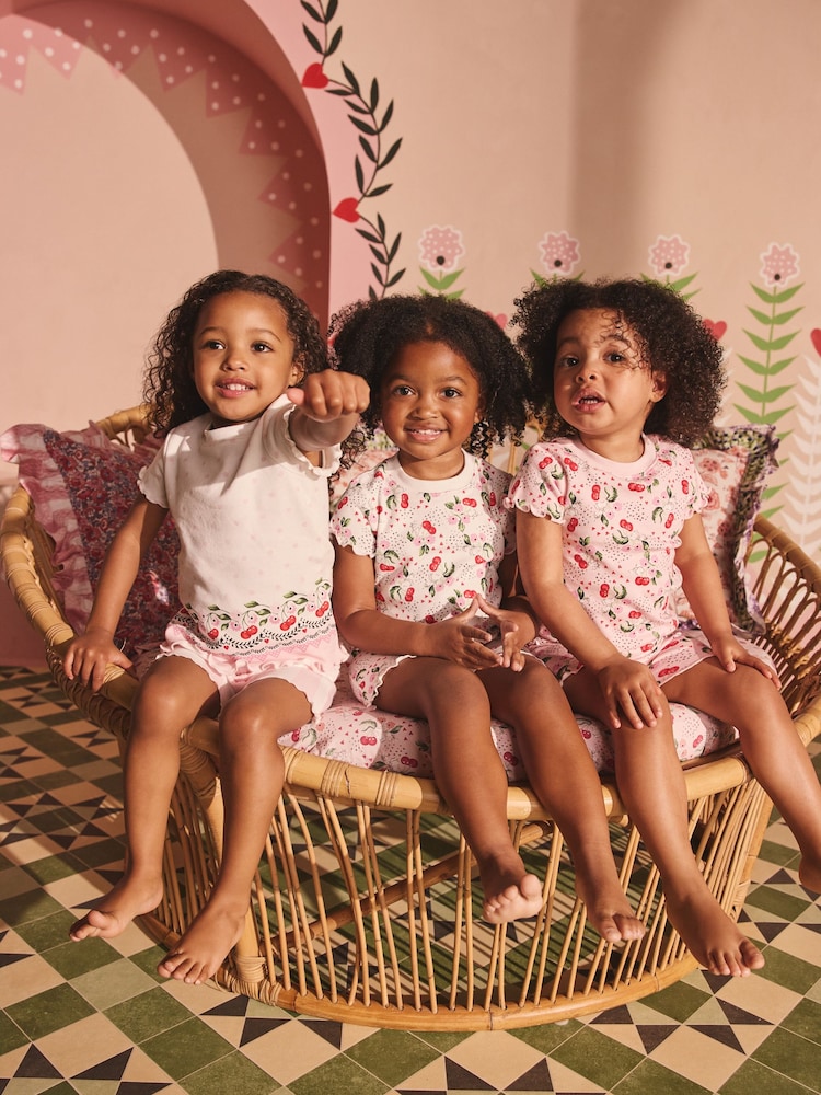 Cath Kidston Pink/White 100% Cotton Short Pyjamas 3 Pack - Image 1 of 12 Cath Kidston Pink/White 100% Cotton Short Pyjamas 3 Pack - Image 1 of 12